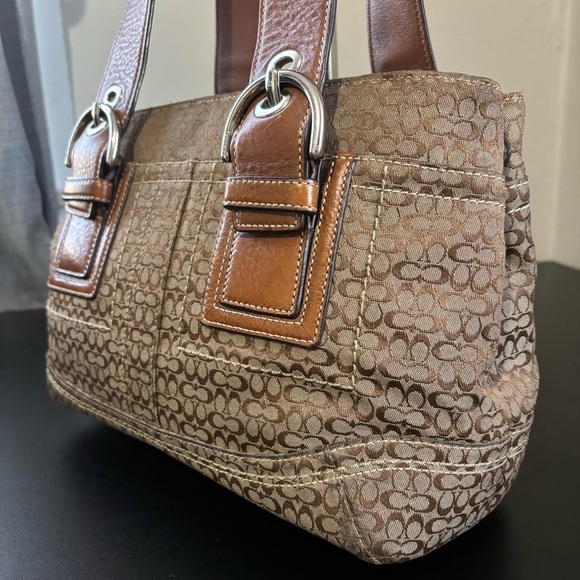 Coach Soho Handbag Small Shoulder Tote Bag Signature C Canvas Logo Brown Tan - Picture 6 of 16